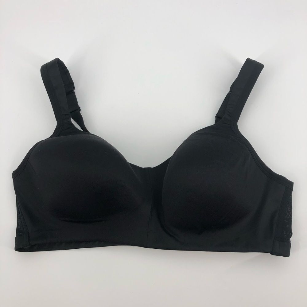 Cacique Satin No-Wire Bra‎ 40C Black Wireless Mesh Sides